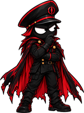 DarkGeneral, the black-capped general in a red cape