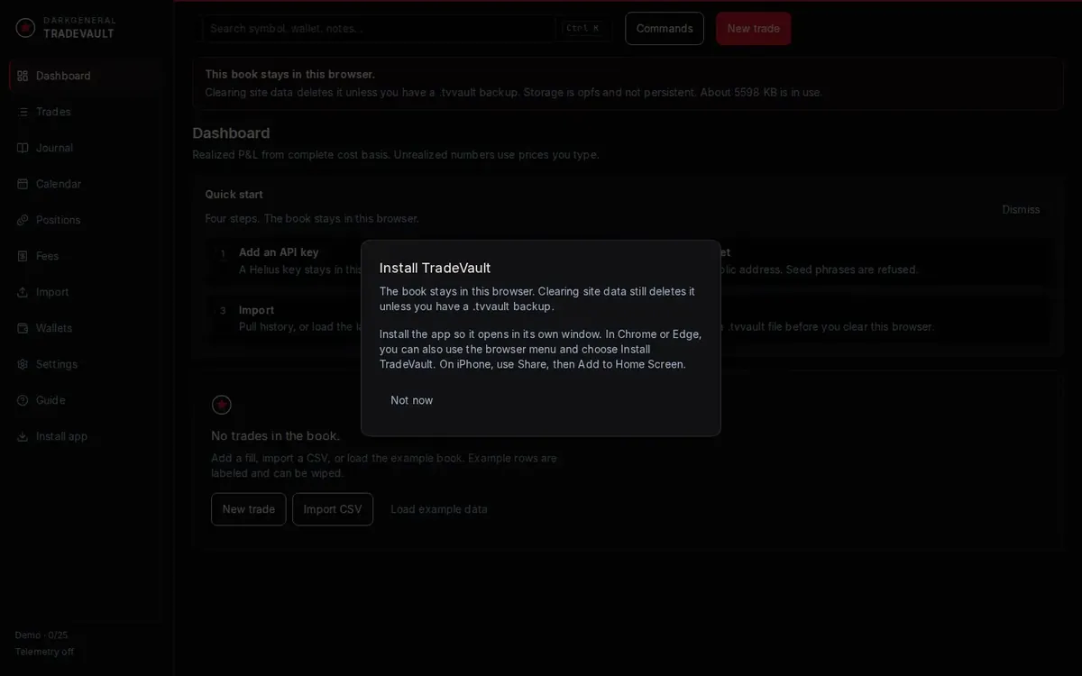 Install-as-app panel. It stays closed until you open it.