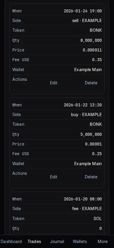 Example trade list at a 390-pixel width.
